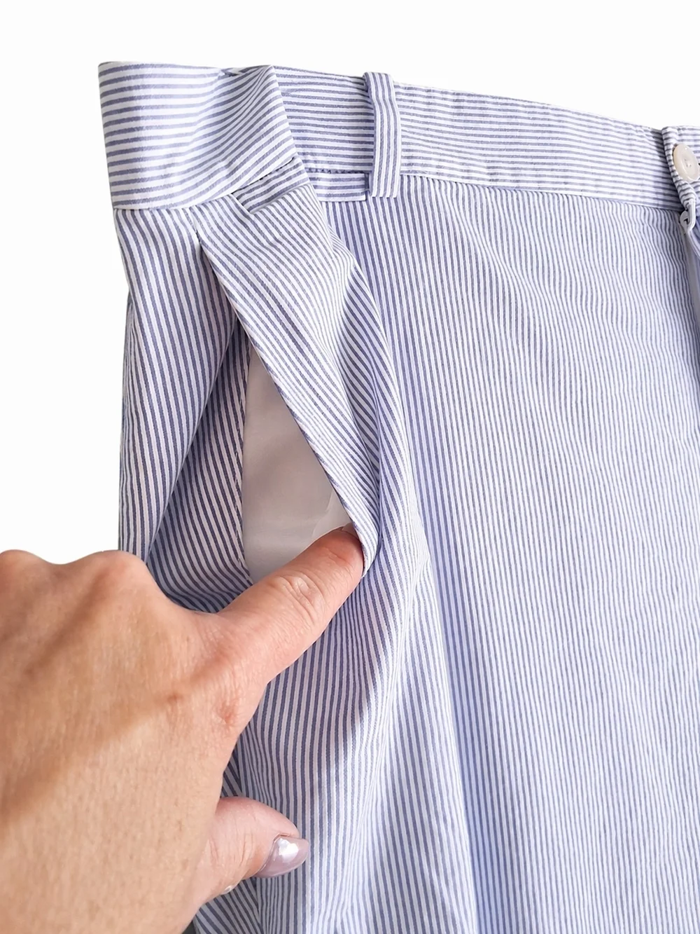 Lauren Ralph Lauren Pinstripe Trousers 18W Blue White Cotton Straight Leg Preppy - Picture 4 of 11